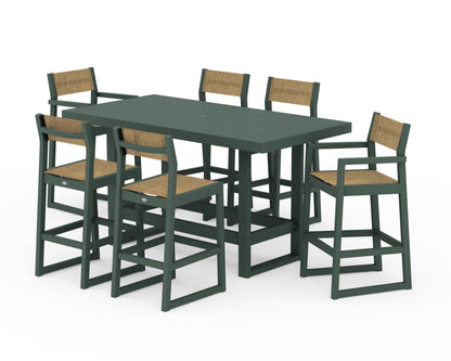 POLYWOOD® EDGE Sling 7-Piece Bar Table Set in Green / Burlap Sling