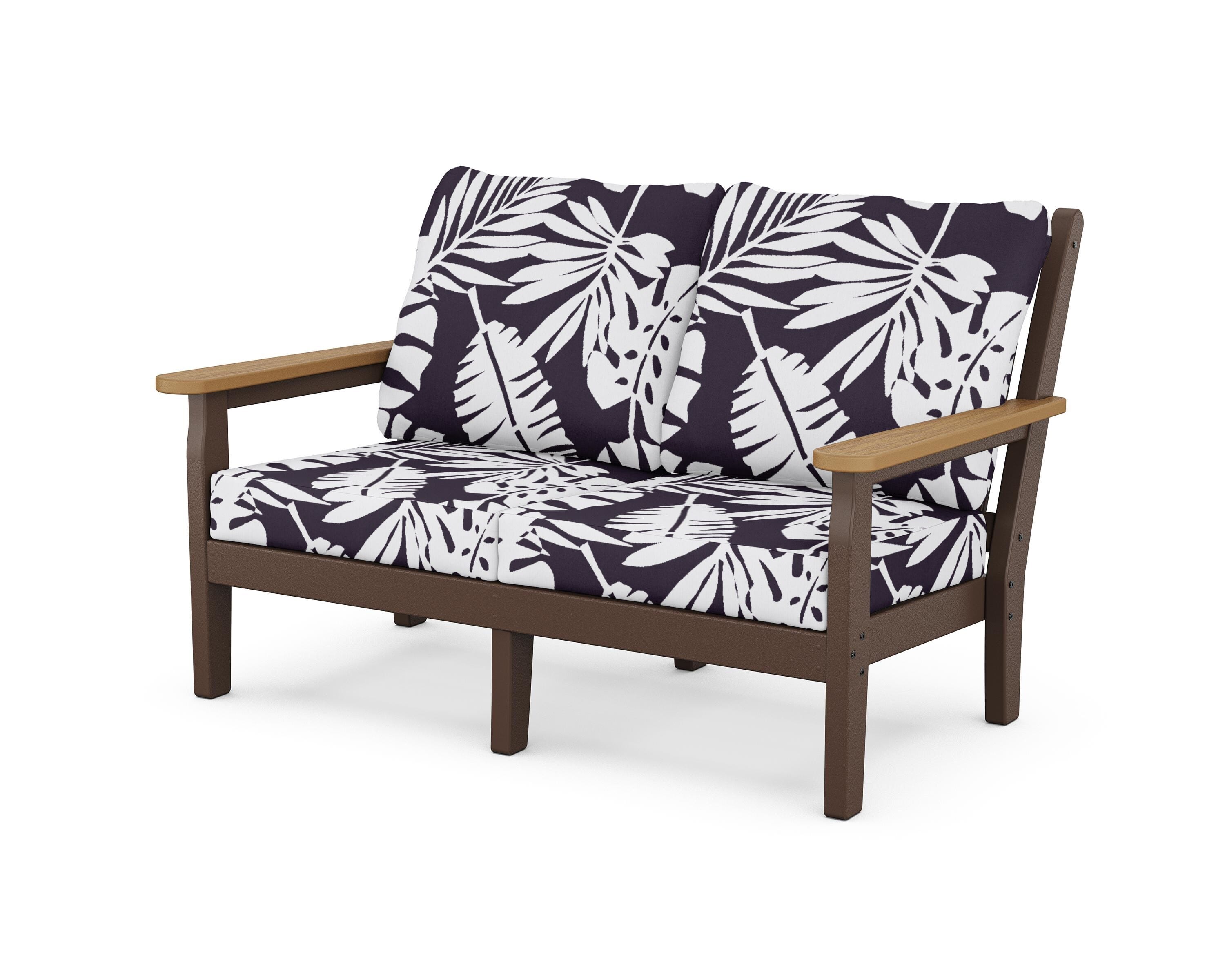 POLYWOOD® Chippendale Deep Seating Loveseat in Mahogany / Natural / Leaf Navy