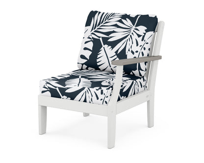 POLYWOOD® Braxton Modular Right Arm Chair in White / Driftwood / Leaf Marine Indigo