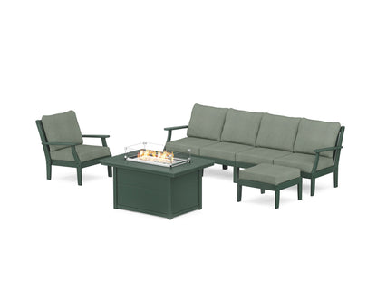 POLYWOOD® Braxton Sectional Lounge and Fire Pit Set in Green / Cast Sage