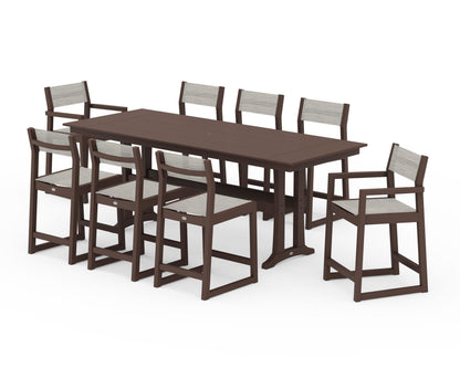 POLYWOOD® EDGE Sling 9-Piece Farmhouse Counter Set with Trestle Legs in Mahogany / Birch Sling