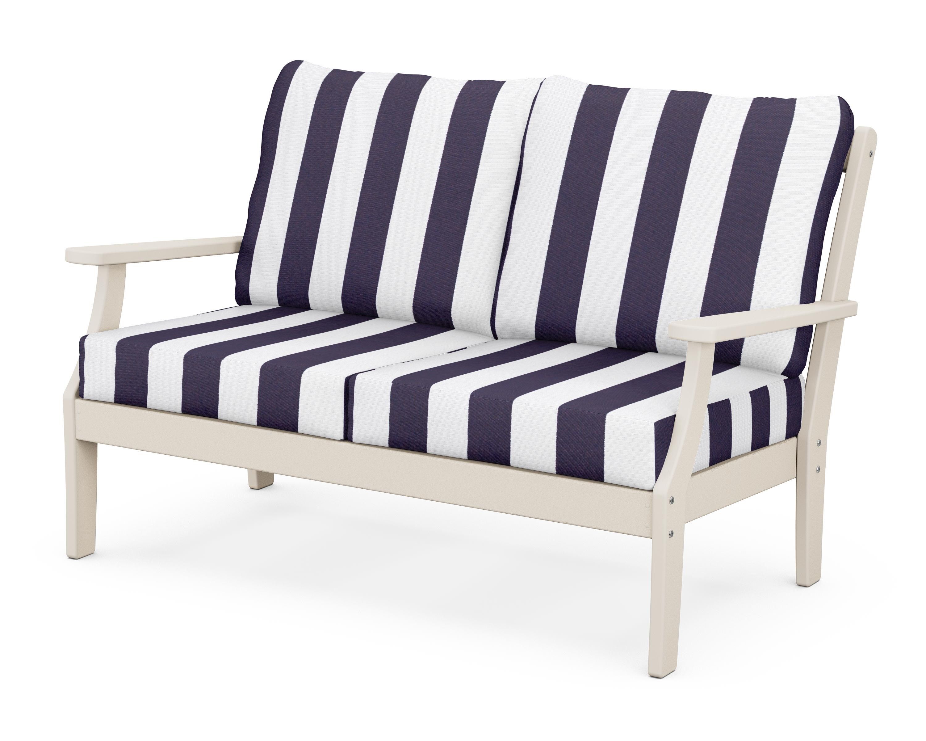 POLYWOOD® Braxton Deep Seating Loveseat in Sand / Cabana Stripe Navy
