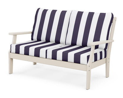 POLYWOOD® Braxton Deep Seating Loveseat in Sand / Cabana Stripe Navy