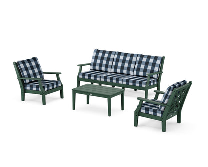 Country Living Wovendale 4-Piece Deep Seating Set with Sofa in Green / Buffalo Plaid Marine Indigo