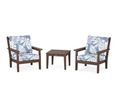 POLYWOOD® Chippendale 3-Piece Deep Seating Set in Mahogany / Leaf Sky Blue