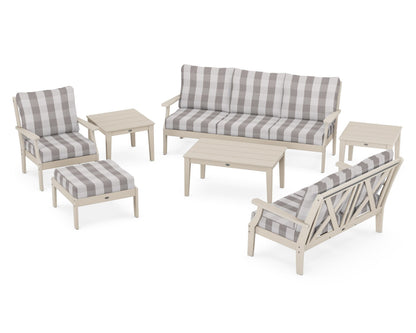 POLYWOOD® Braxton 7-Piece Deep Seating Set in Sand / Buffalo Plaid Grey Mist