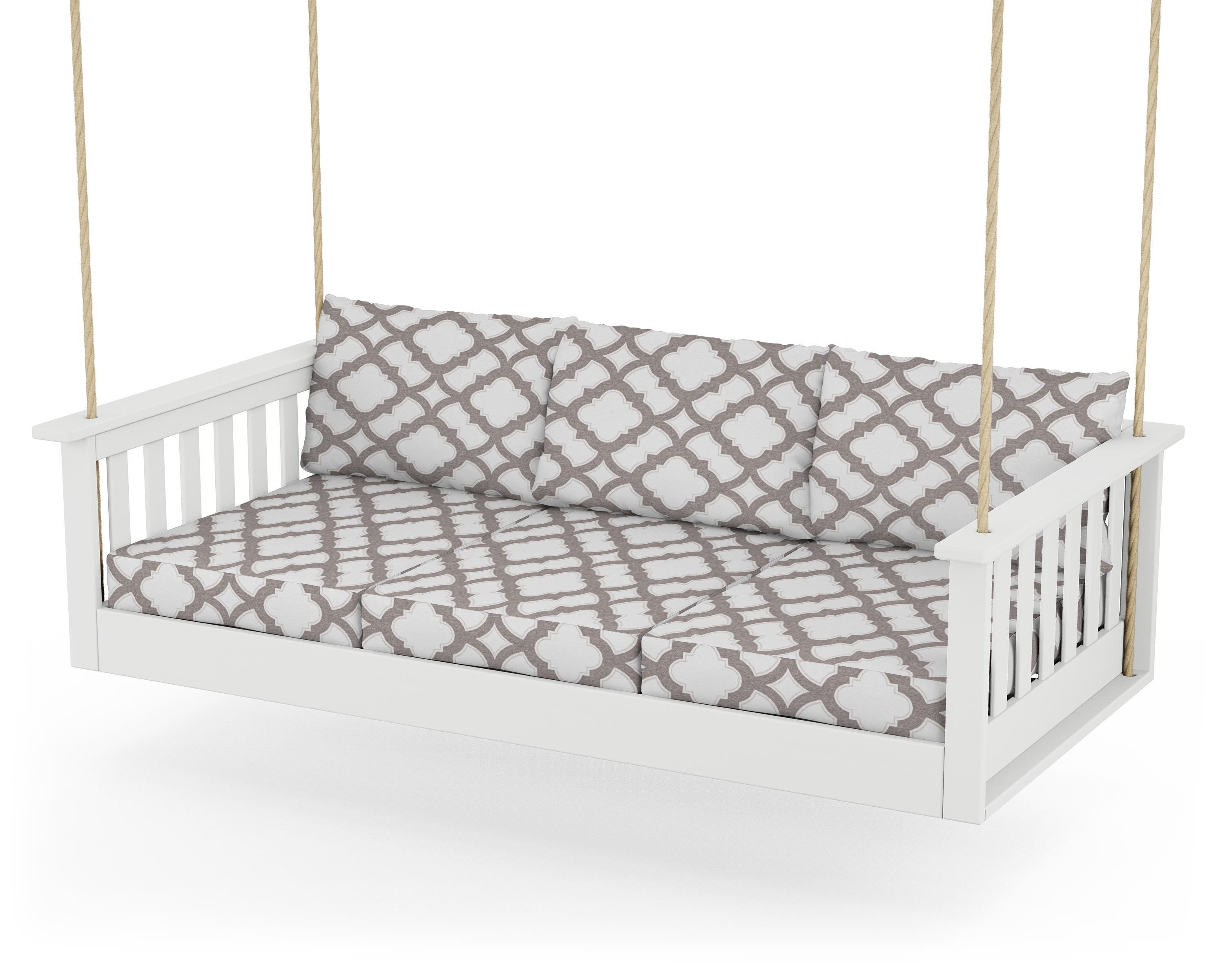POLYWOOD® Vineyard Daybed Swing in White / Trellis Grey Mist