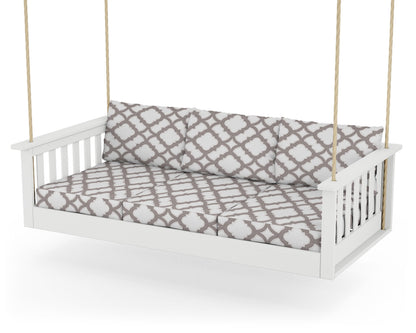 POLYWOOD® Vineyard Daybed Swing in White / Trellis Grey Mist