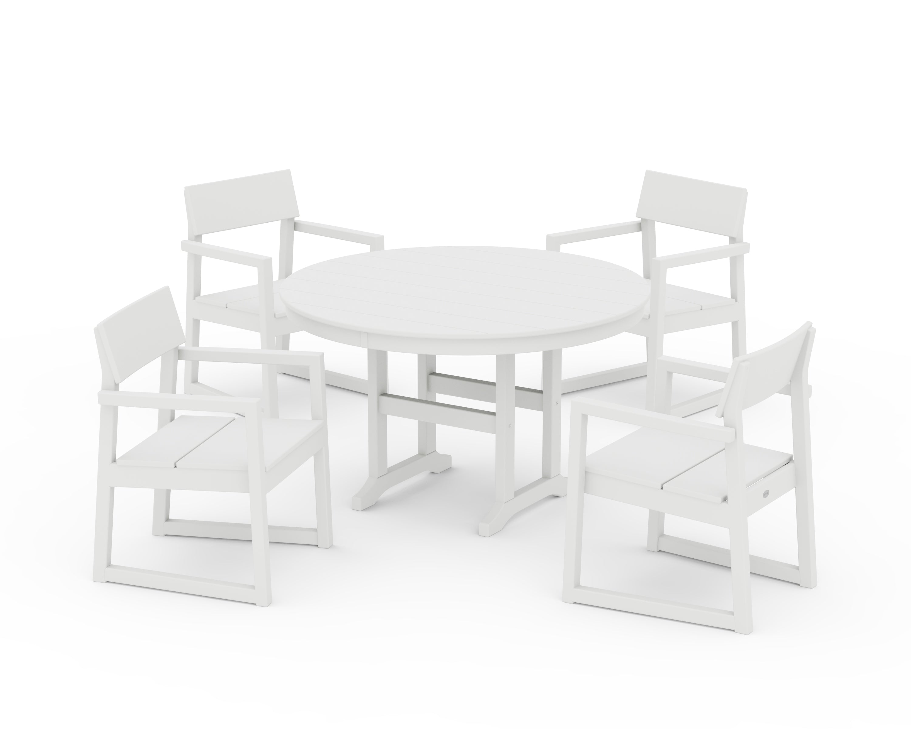 POLYWOOD® EDGE 5-Piece Round Farmhouse Dining Set in White