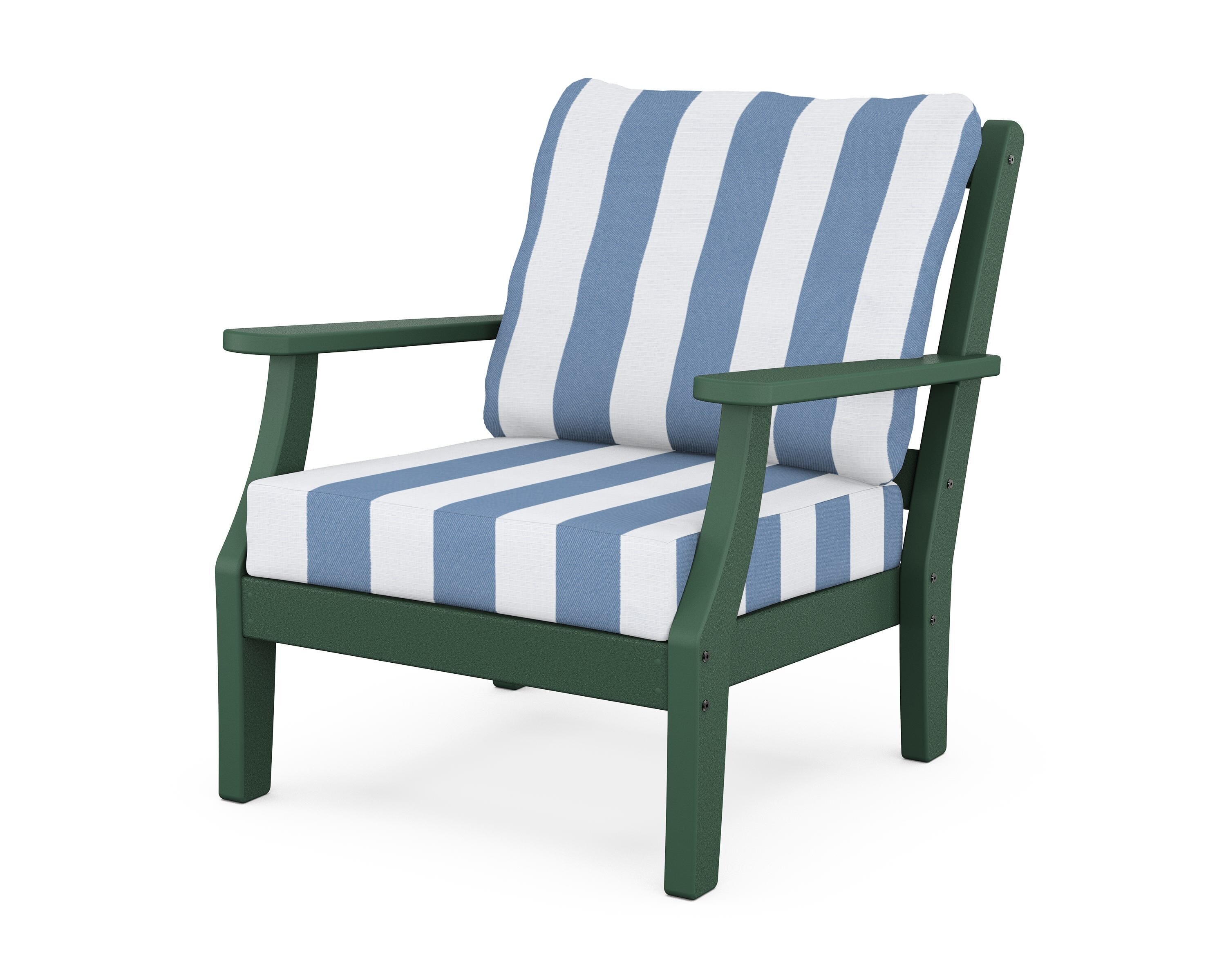 Martha Stewart by POLYWOOD® Chinoiserie Deep Seating Chair in Green / Cabana Stripe Sky Blue