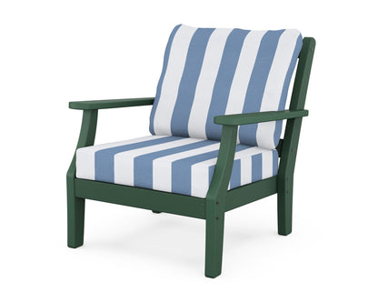 Martha Stewart by POLYWOOD® Chinoiserie Deep Seating Chair in Green / Cabana Stripe Sky Blue