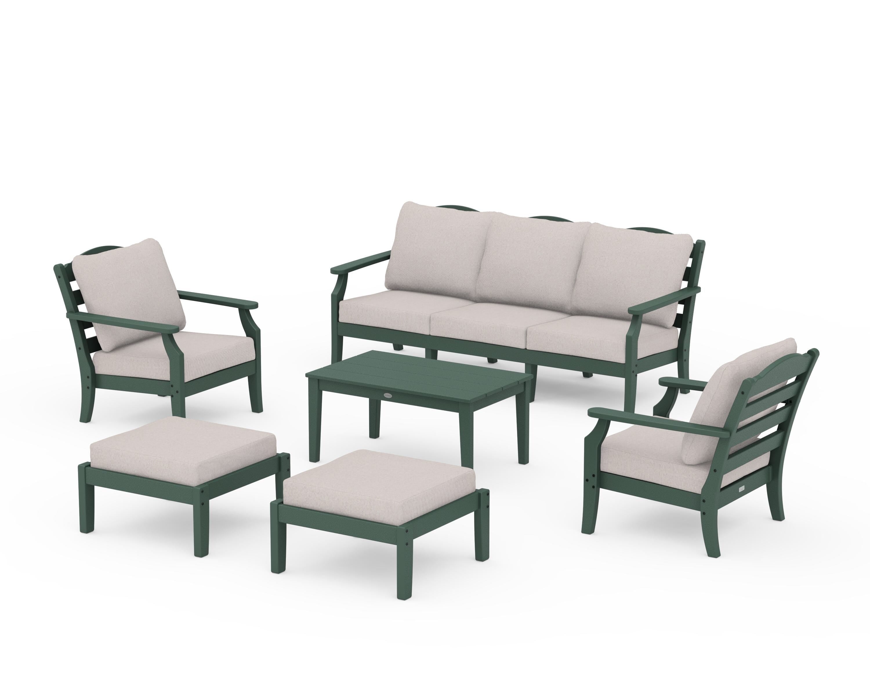 Draper James™ by  POLYWOOD® Savannah 6-Piece Lounge Sofa Set in Green / Dune Burlap