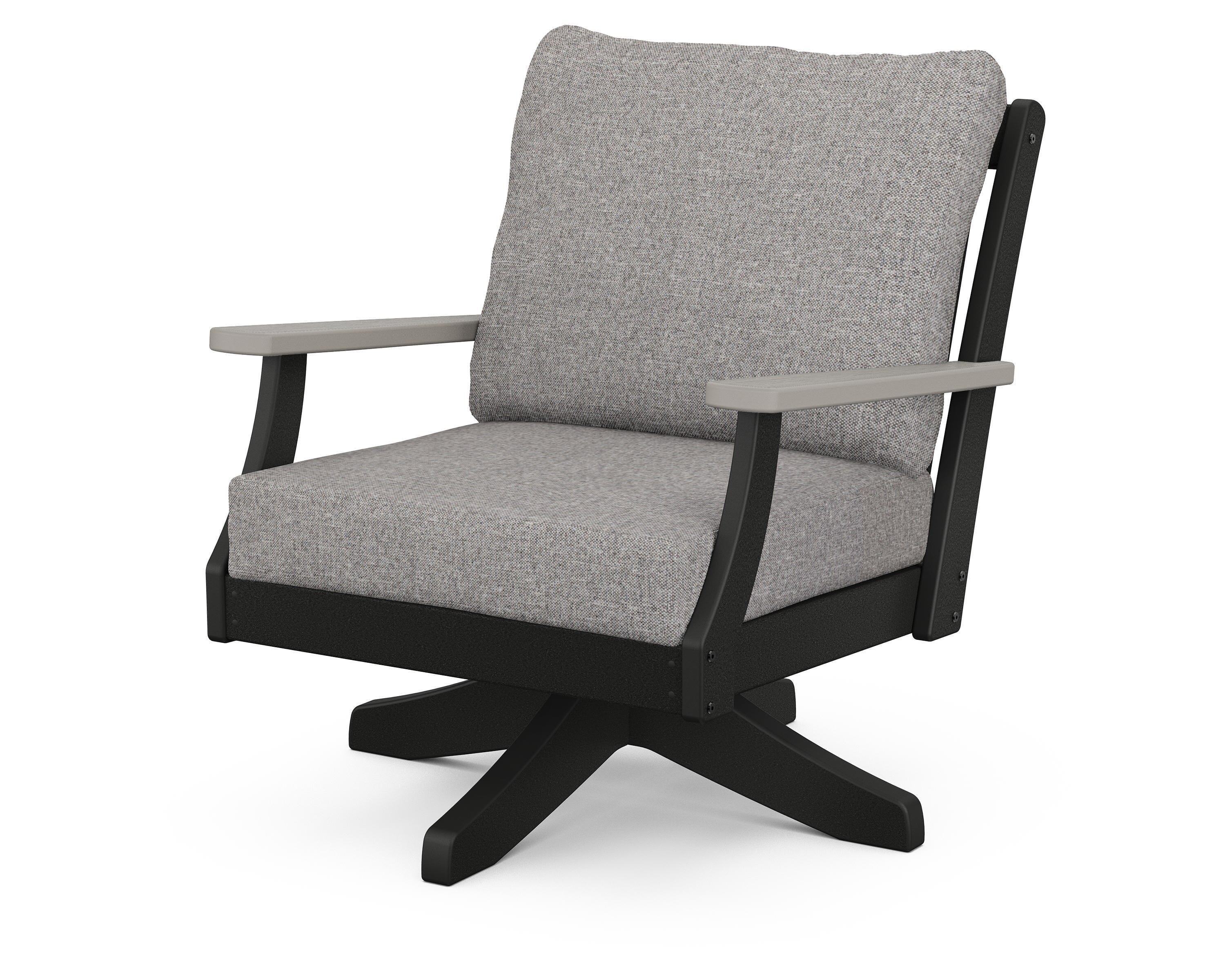 POLYWOOD® Braxton Deep Seating Swivel Chair in Black / Driftwood / Grey Mist