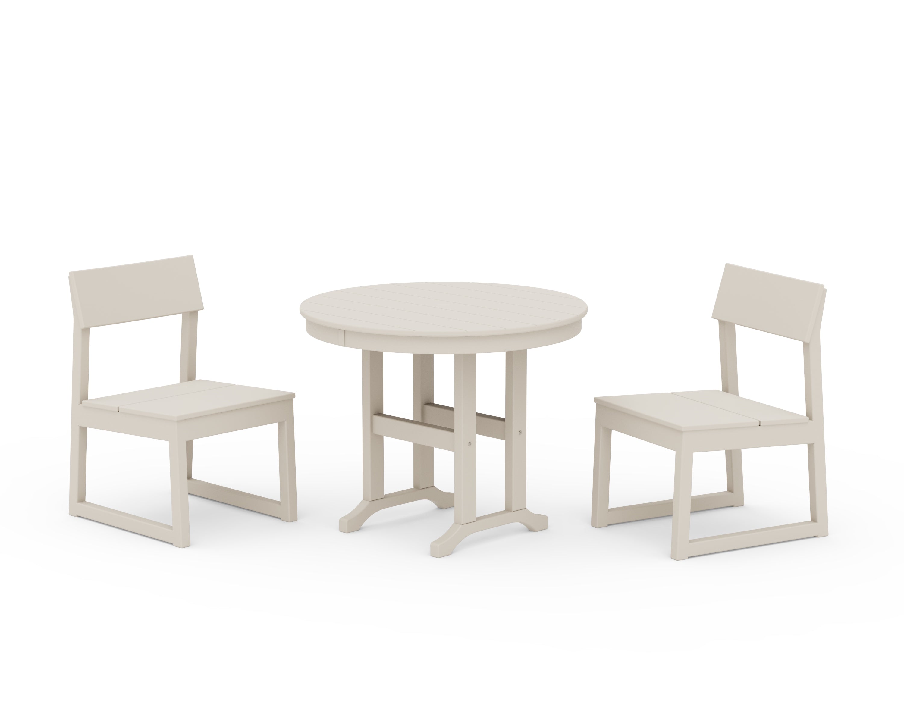 POLYWOOD® EDGE Side Chair 3-Piece Round Dining Set in Sand