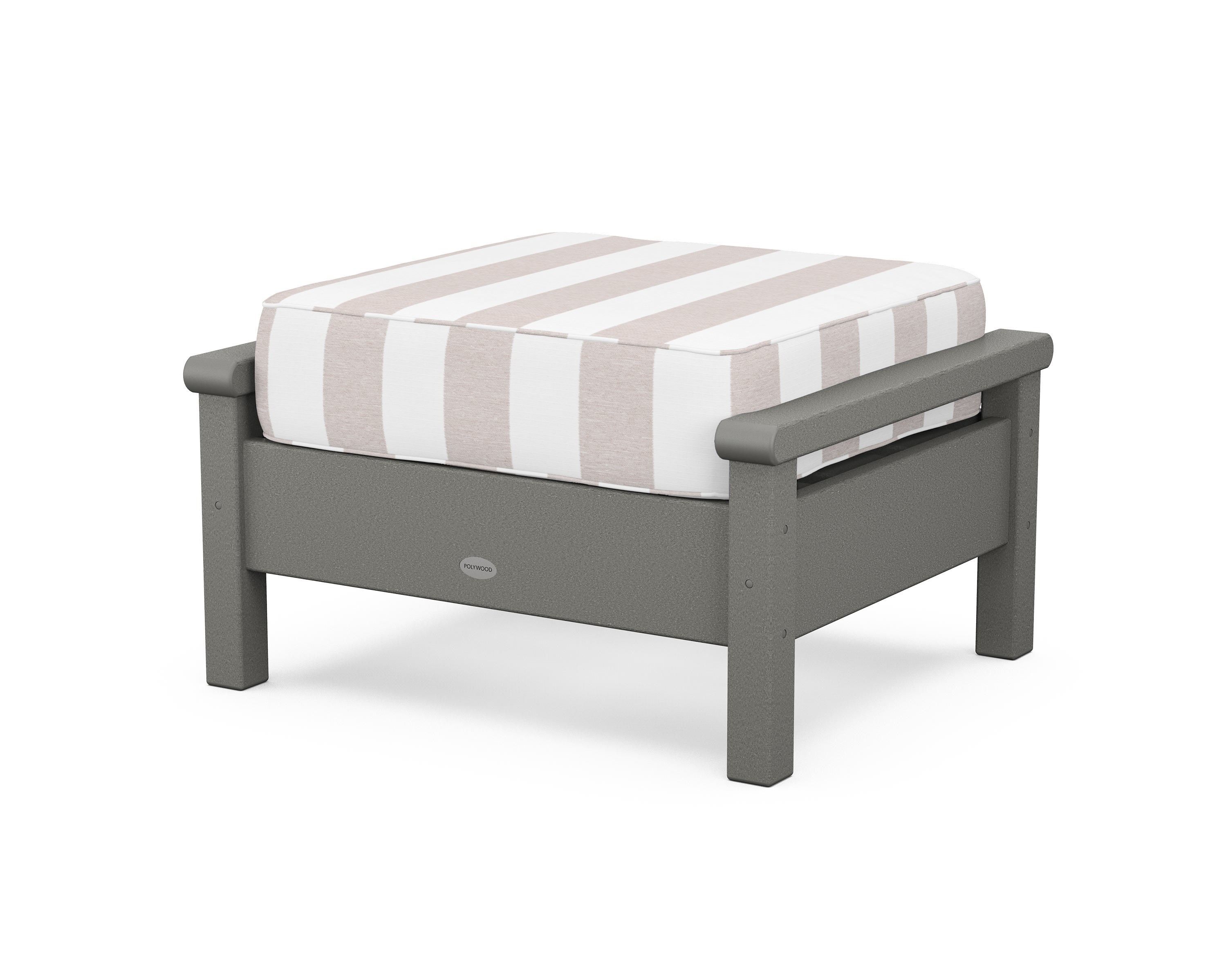 POLYWOOD® Harbour Deep Seating Ottoman in Slate Grey / Cabana Stripe Dune Burlap