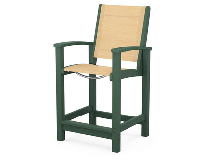 POLYWOOD® Coastal Counter Chair in Green / Dupioni Apricot Sling