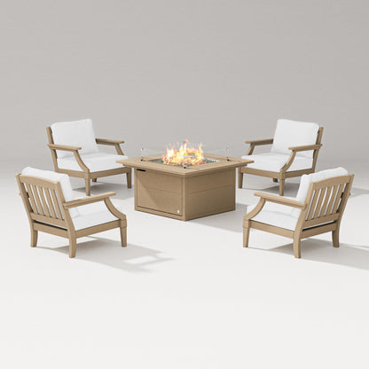 PW Designer Series Estate 5-Piece Lounge Fire Table Set in Vintage Sahara / Natural