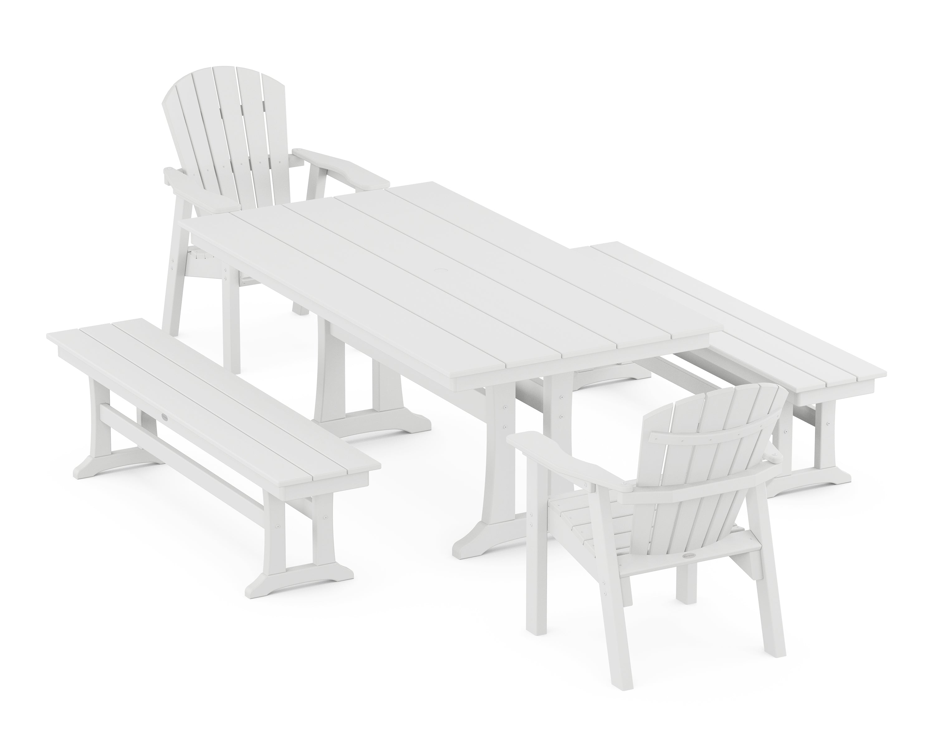 POLYWOOD® Seashell 5-Piece Farmhouse Dining Set With Trestle Legs in White