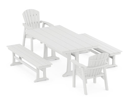 POLYWOOD® Seashell 5-Piece Farmhouse Dining Set With Trestle Legs in White