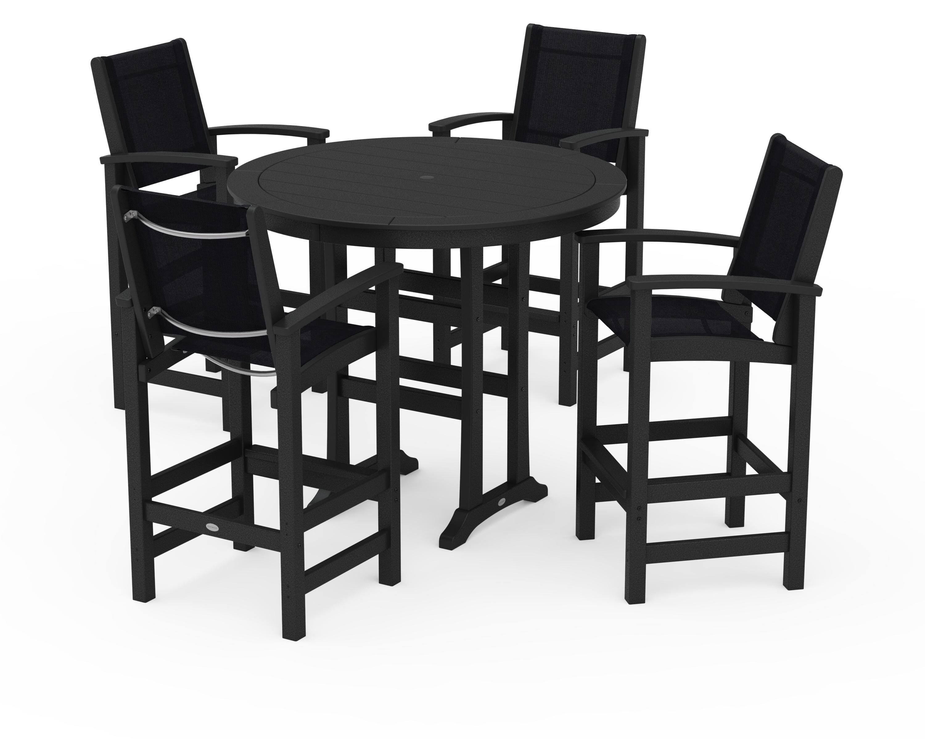 POLYWOOD® Coastal 5-Piece Nautical Trestle Bar Set in Black / Black Sling