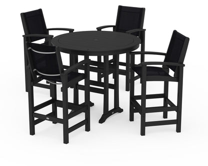 POLYWOOD® Coastal 5-Piece Nautical Trestle Bar Set in Black / Black Sling