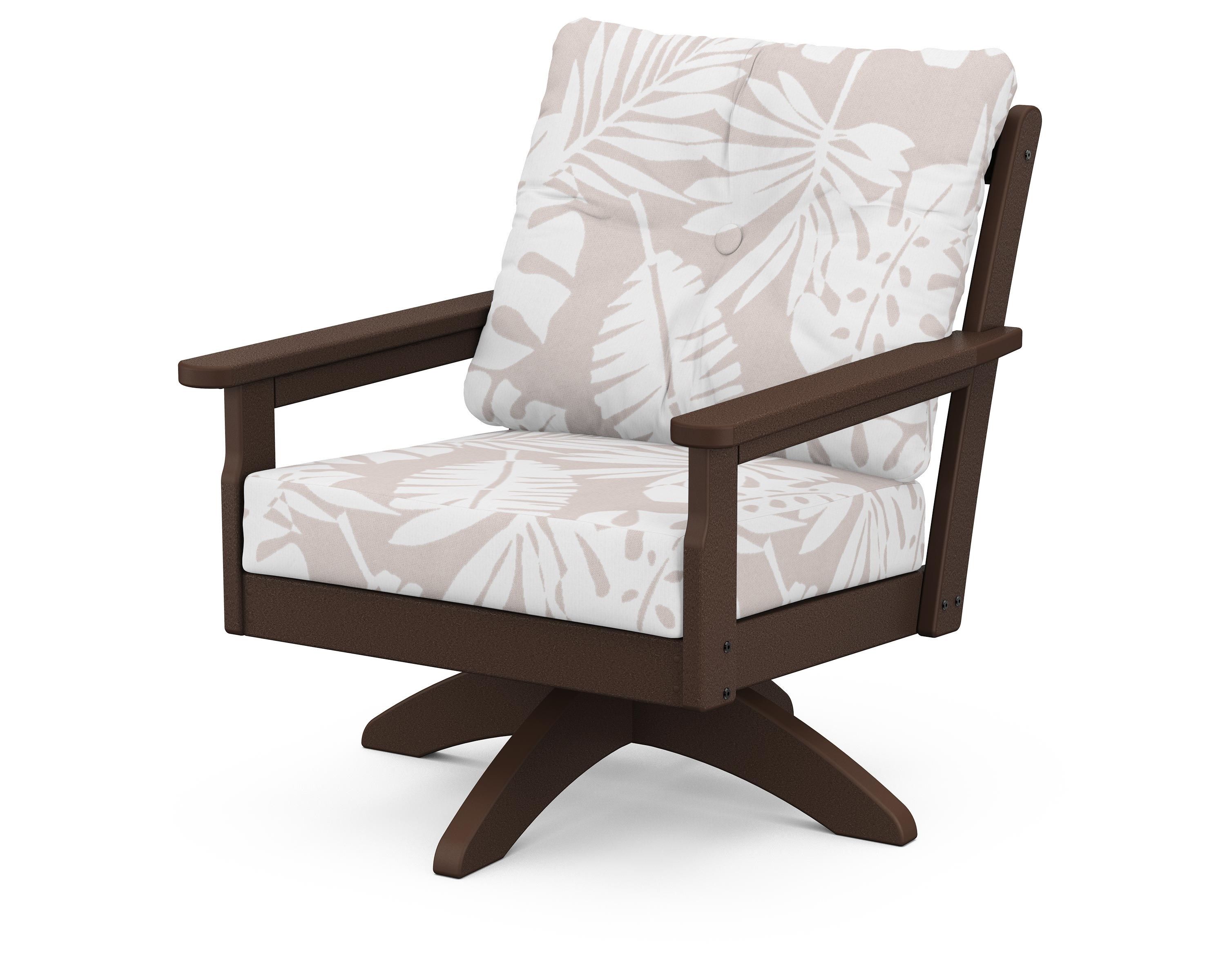 POLYWOOD® Vineyard Deep Seating Swivel Chair in Mahogany / Leaf Dune Burlap