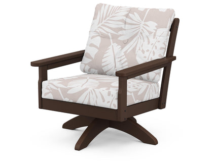 POLYWOOD® Vineyard Deep Seating Swivel Chair in Mahogany / Leaf Dune Burlap
