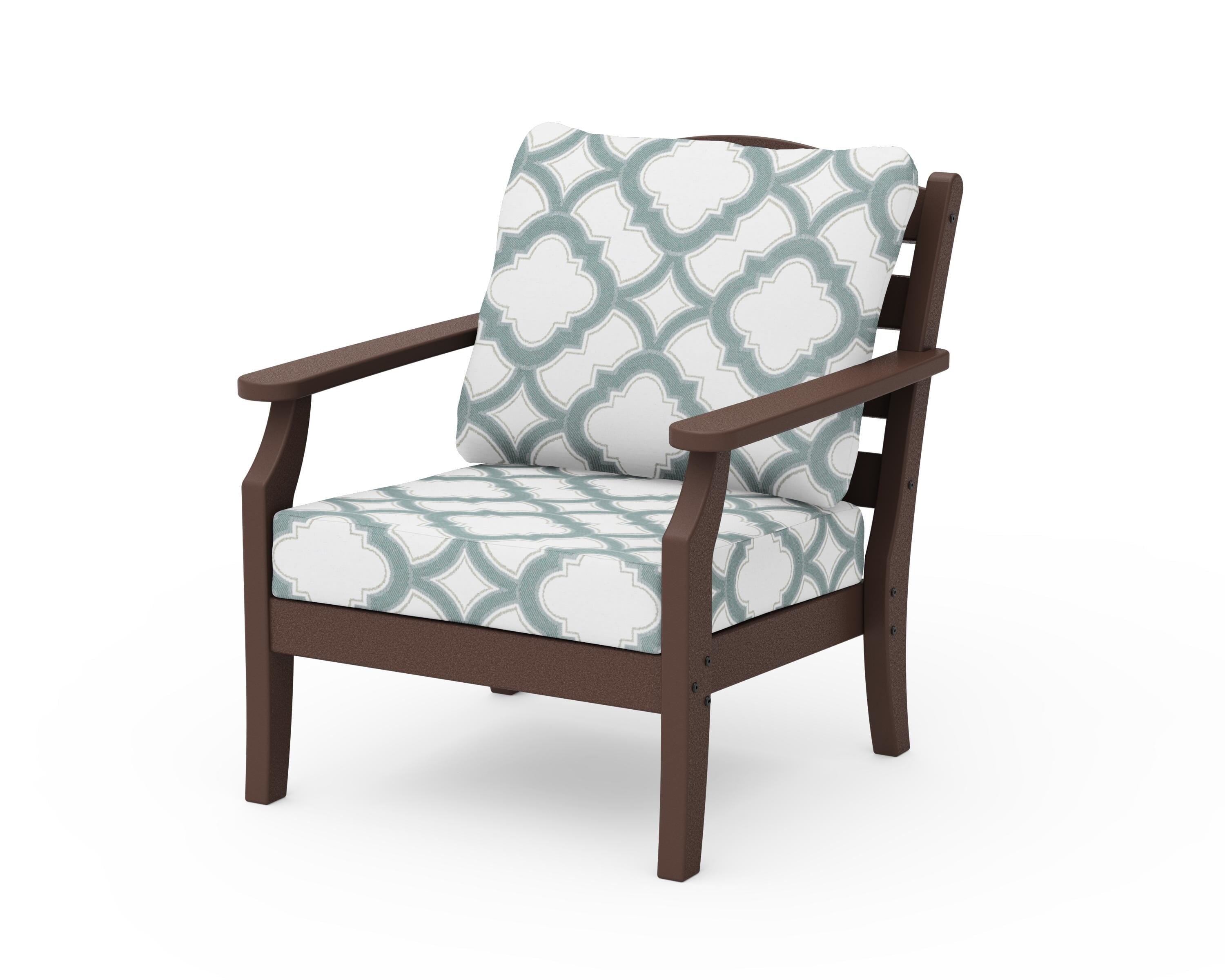 Draper James™ by  POLYWOOD® Savannah Deep Seating Chair in Mahogany / Trellis Glacier Spa