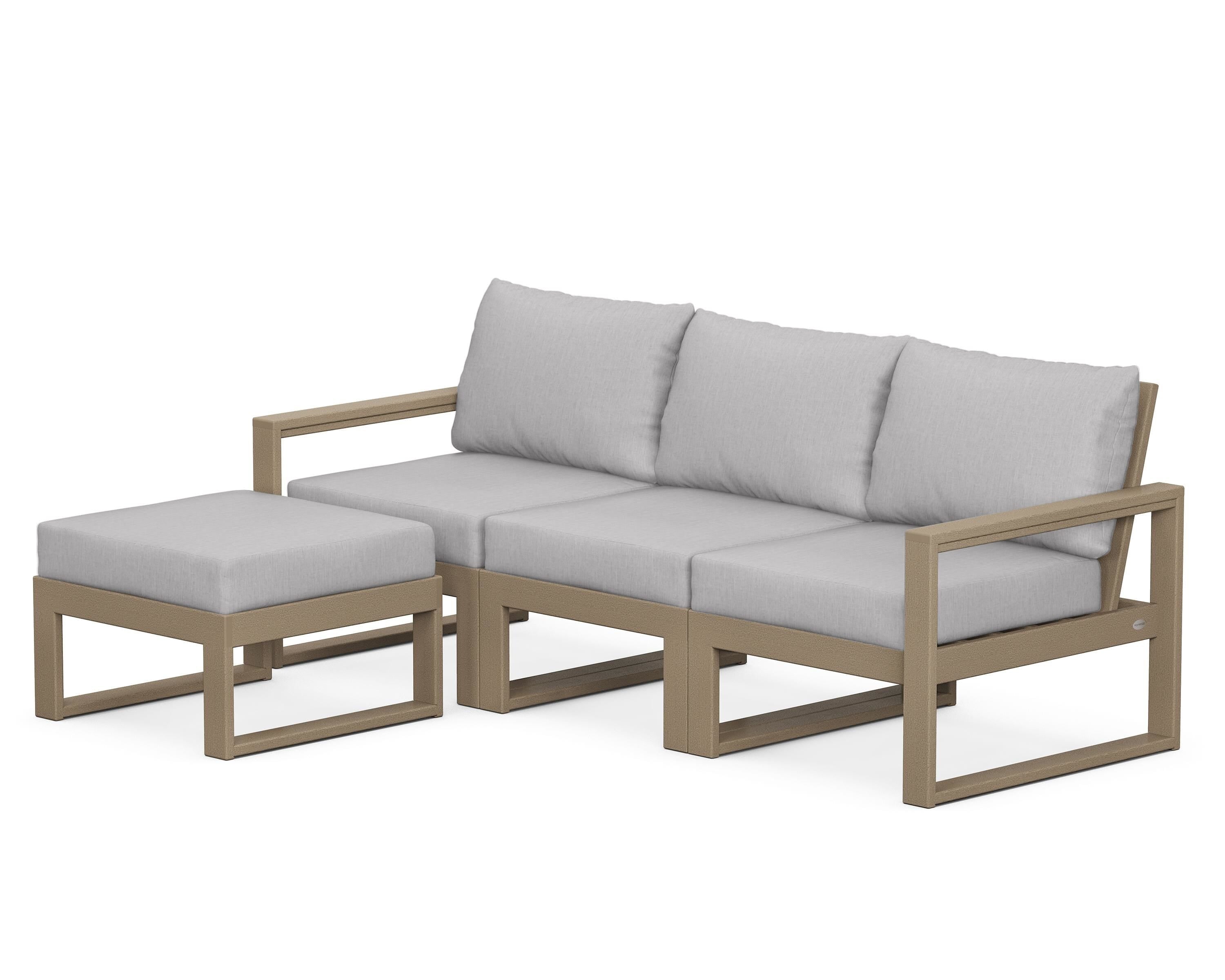 POLYWOOD® EDGE 4-Piece Modular Deep Seating Set with Ottoman in Vintage Sahara / Granite