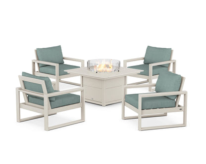 POLYWOOD® EDGE Sectional 5-Piece Deep Seating Set with Fire Pit Table in Sand / Glacier Spa