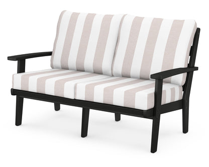 POLYWOOD® Grant Park Deep Seating Loveseat in Black / Cabana Stripe Dune Burlap