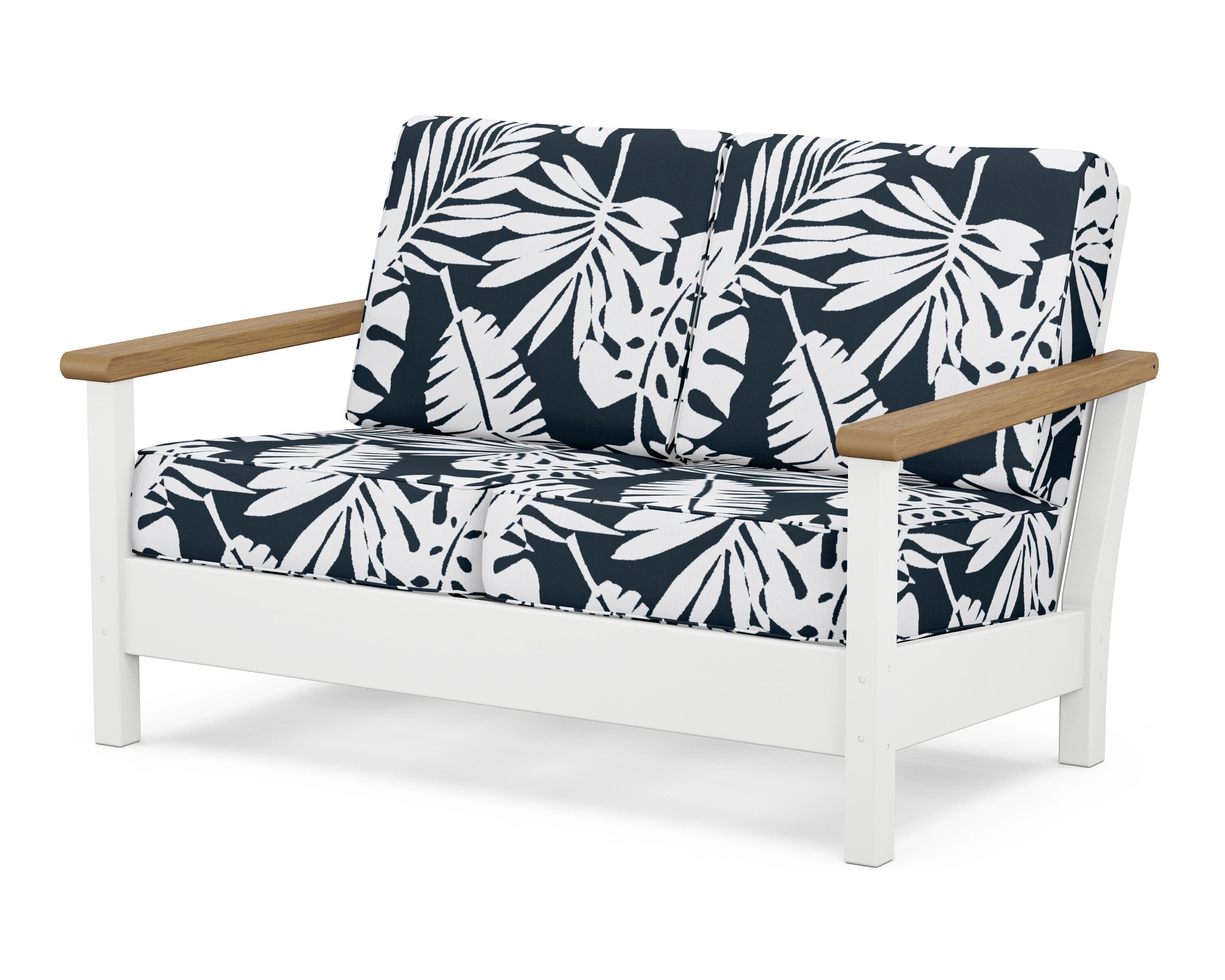 POLYWOOD® Harbour Deep Seating Loveseat in White / Natural / Leaf Marine Indigo