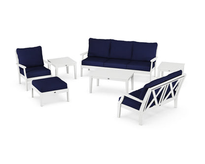 POLYWOOD® Braxton 7-Piece Deep Seating Set in White / Navy