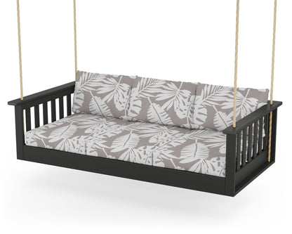 POLYWOOD® Vineyard Daybed Swing in Black / Leaf Grey Mist