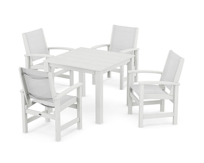 POLYWOOD® Coastal 5-Piece Parsons Dining Set in White / White Sling