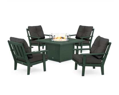 POLYWOOD® Oxford 5-Piece Deep Seating Set with Fire Pit Table in Green / Spectrum Carbon