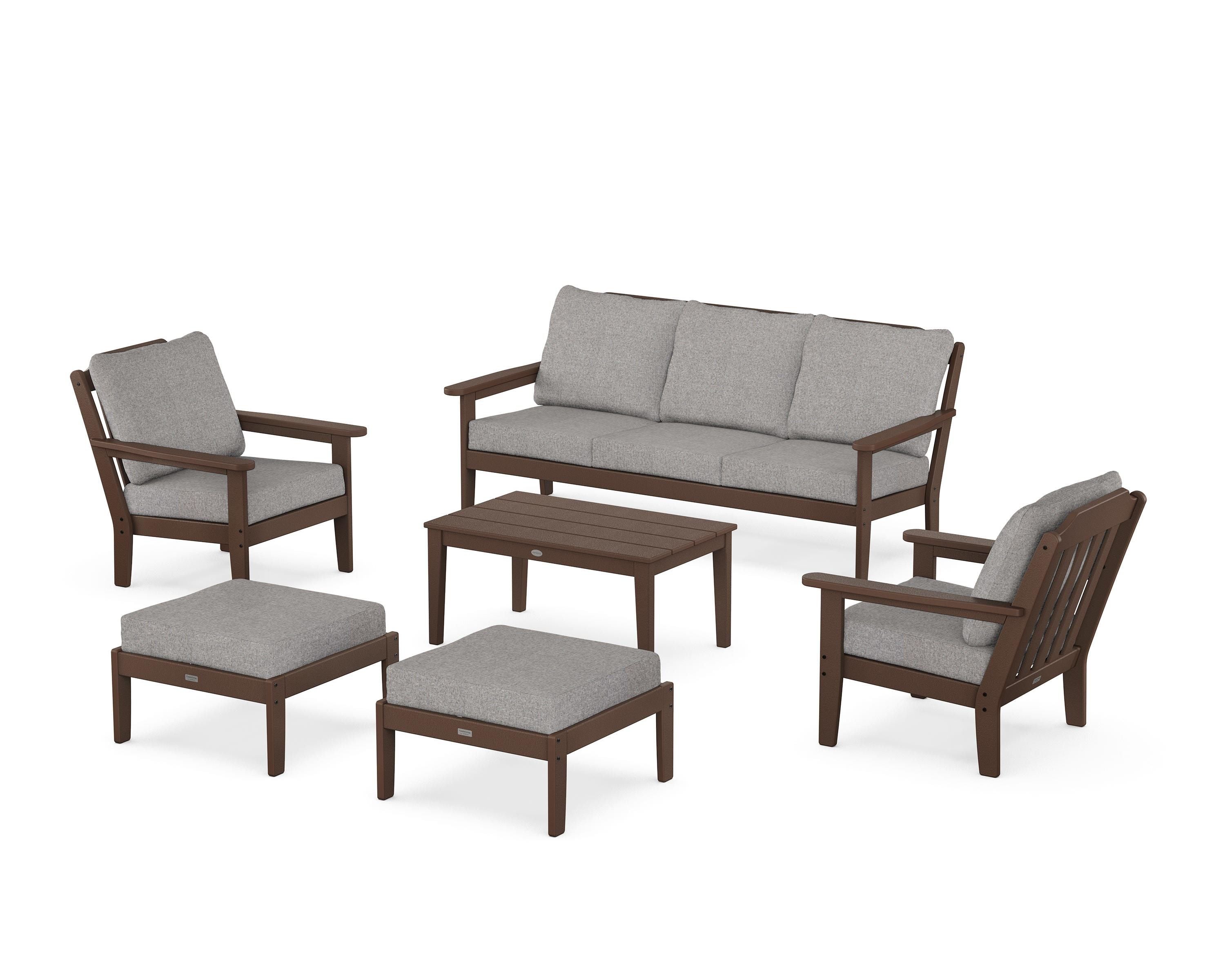 Country Living Cottage 6-Piece Lounge Sofa Set in Mahogany / Grey Mist
