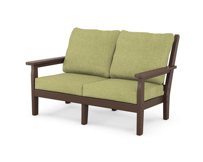 POLYWOOD® Chippendale Deep Seating Loveseat in Mahogany / Chartreuse Boucle