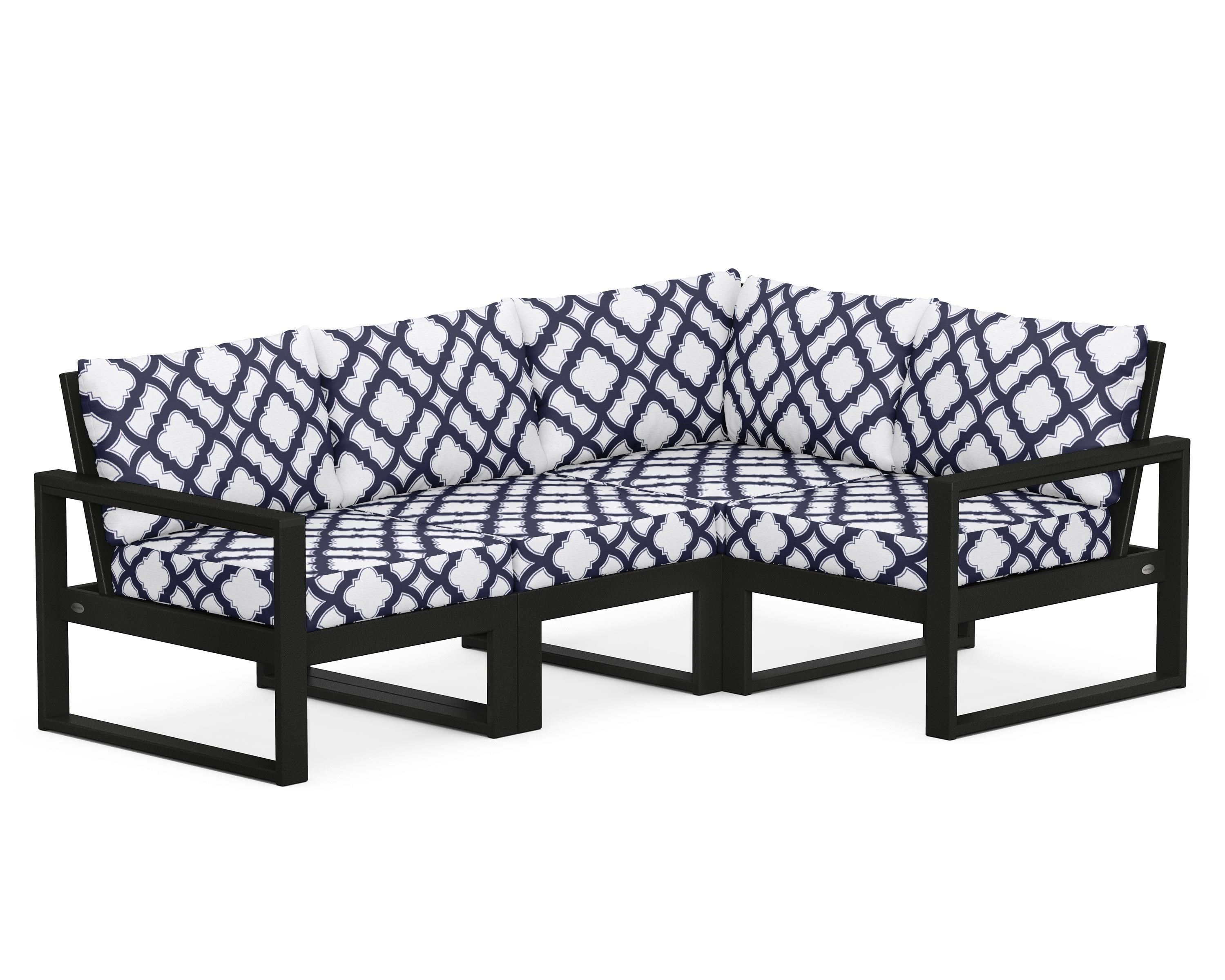 POLYWOOD® EDGE 4-Piece Modular Deep Seating Set in Black / Trellis Navy