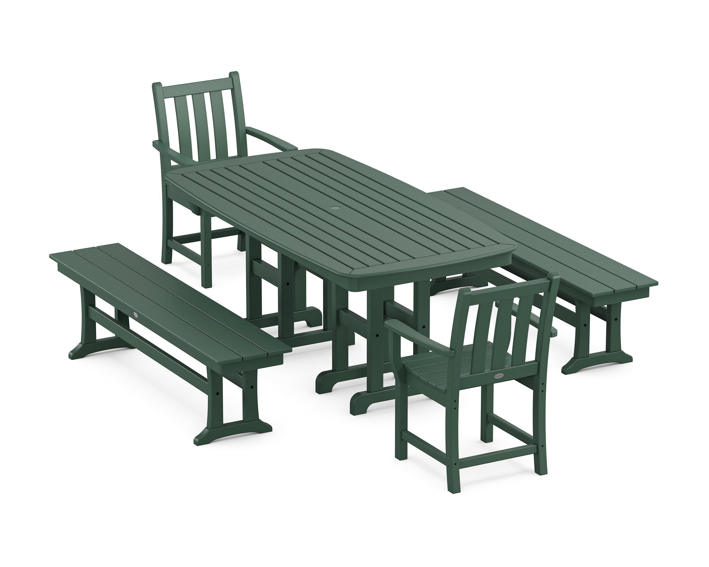 POLYWOOD® Traditional Garden 5-Piece Dining Set with Benches in Green