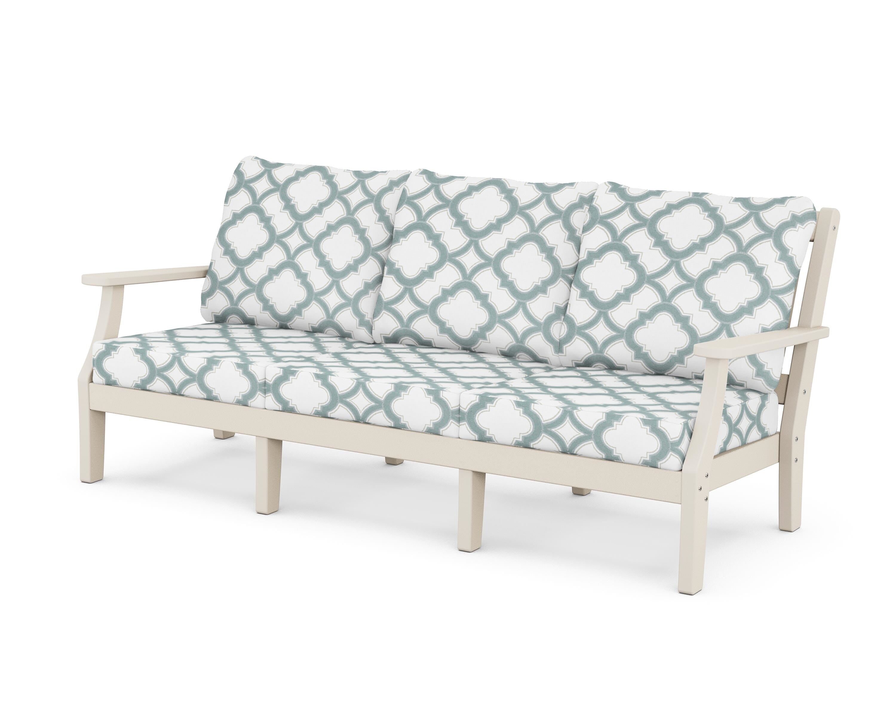 Martha Stewart by POLYWOOD® Chinoiserie Deep Seating Sofa in Sand / Trellis Glacier Spa