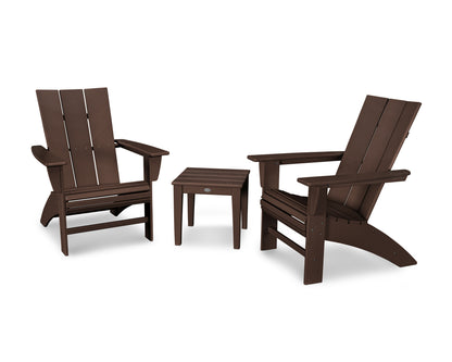 POLYWOOD® Modern 3-Piece Curveback  Adirondack Set in Mahogany