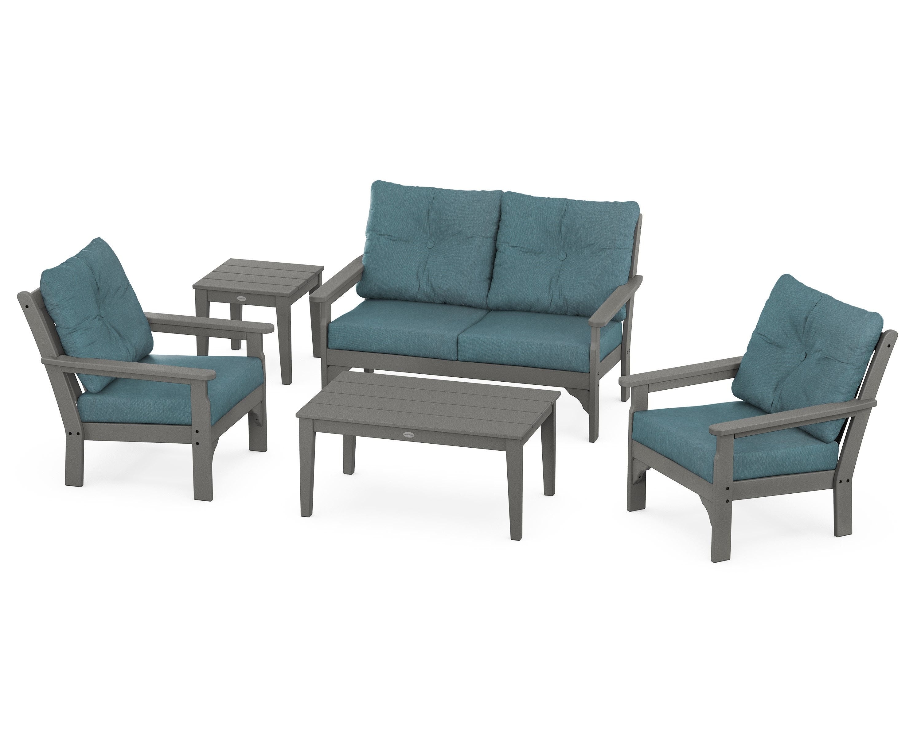 POLYWOOD® Vineyard 5-Piece Deep Seating Set in Slate Grey / Ocean Teal