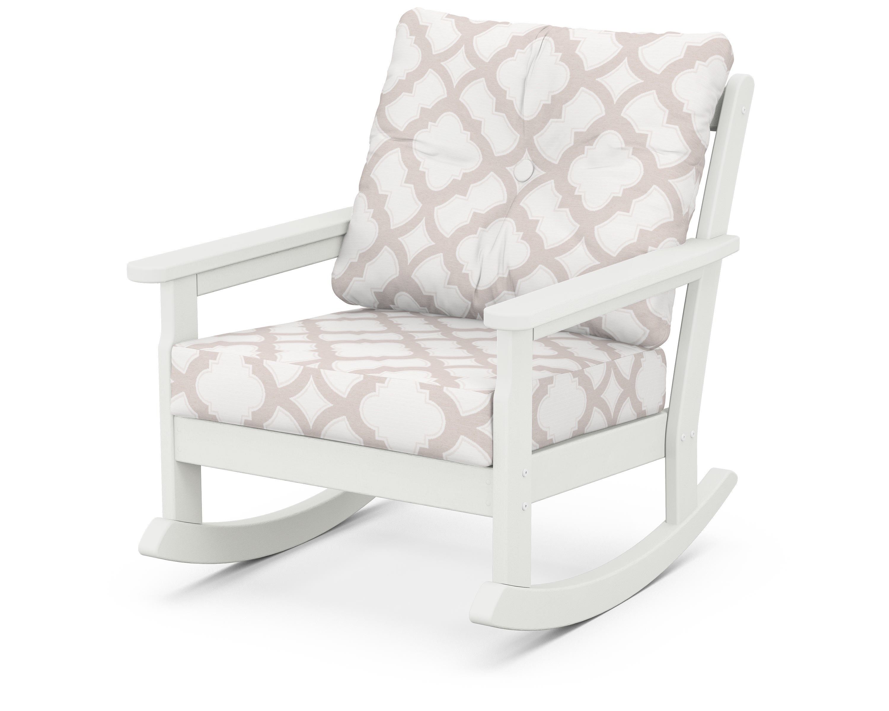 POLYWOOD® Vineyard Deep Seating Rocking Chair in Vintage White / Trellis Dune Burlap