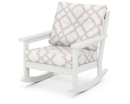 POLYWOOD® Vineyard Deep Seating Rocking Chair in Vintage White / Trellis Dune Burlap