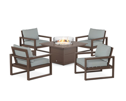 POLYWOOD® EDGE Sectional 5-Piece Deep Seating Set with Fire Pit Table in Mahogany / Spa