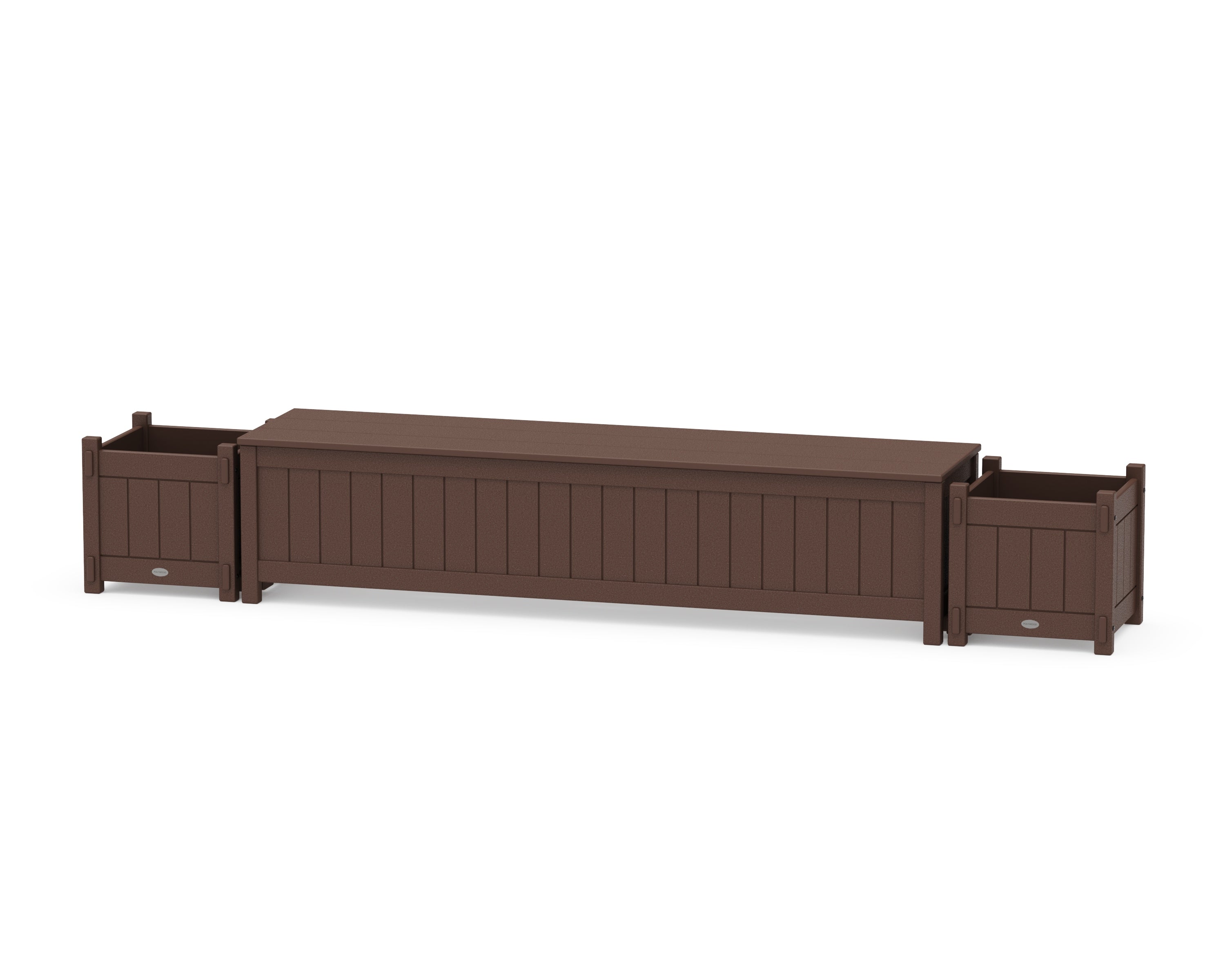 POLYWOOD® 72" Vineyard Straight Planter Storage Bench Set in Mahogany