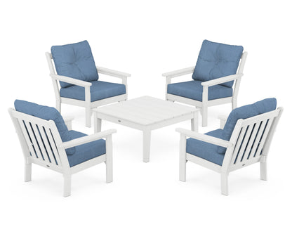 POLYWOOD® Vineyard 5-Piece Deep Seating Conversation Set in White / Sky Blue
