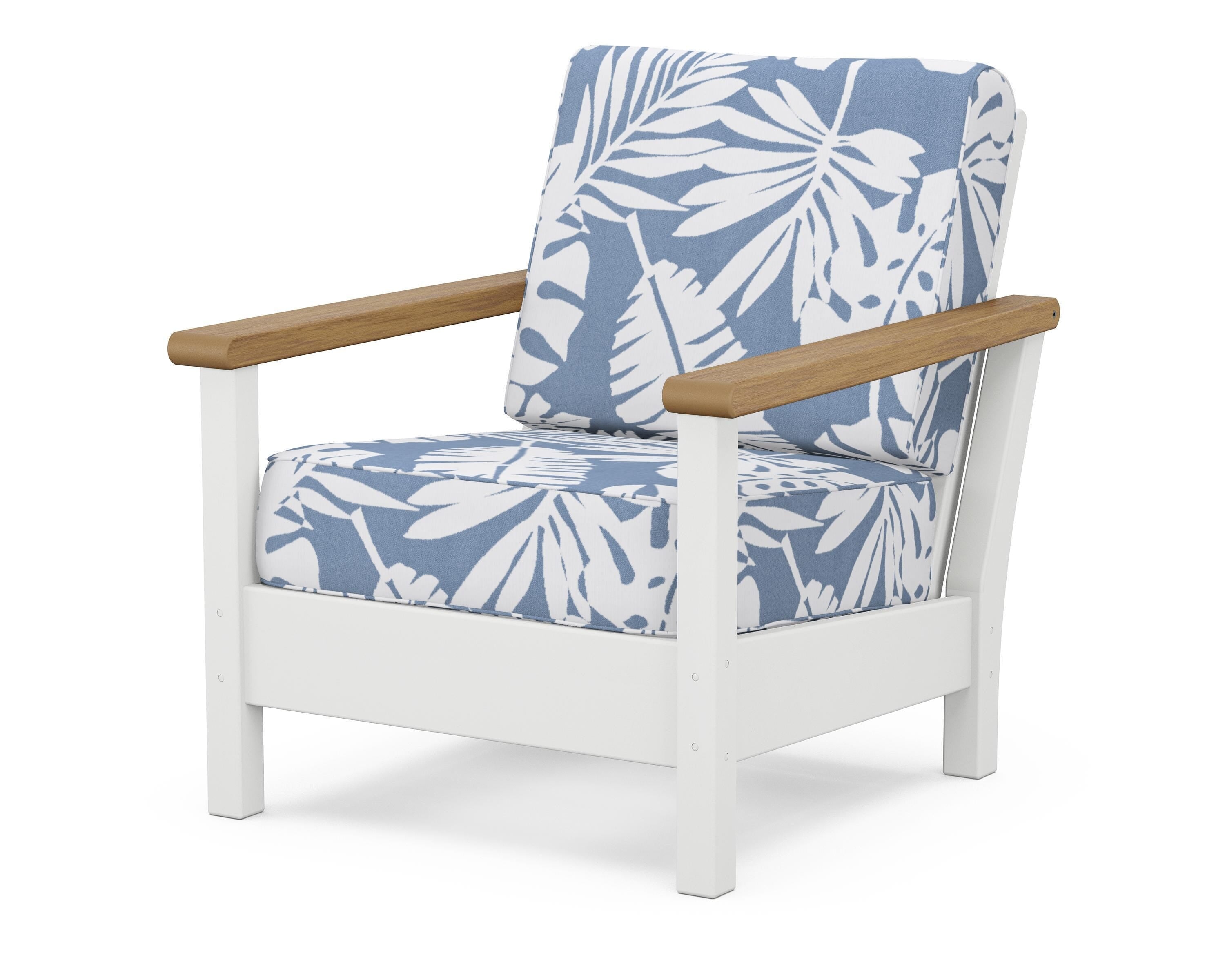 POLYWOOD® Harbour Deep Seating Chair in White / Natural / Leaf Sky Blue