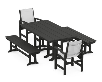 POLYWOOD® Coastal 5-Piece Farmhouse Dining Set in Black / White Sling